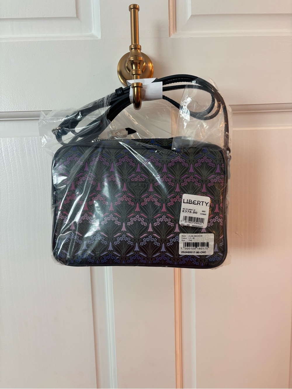 liberty Black Crossbody Bag with Purple Pattern